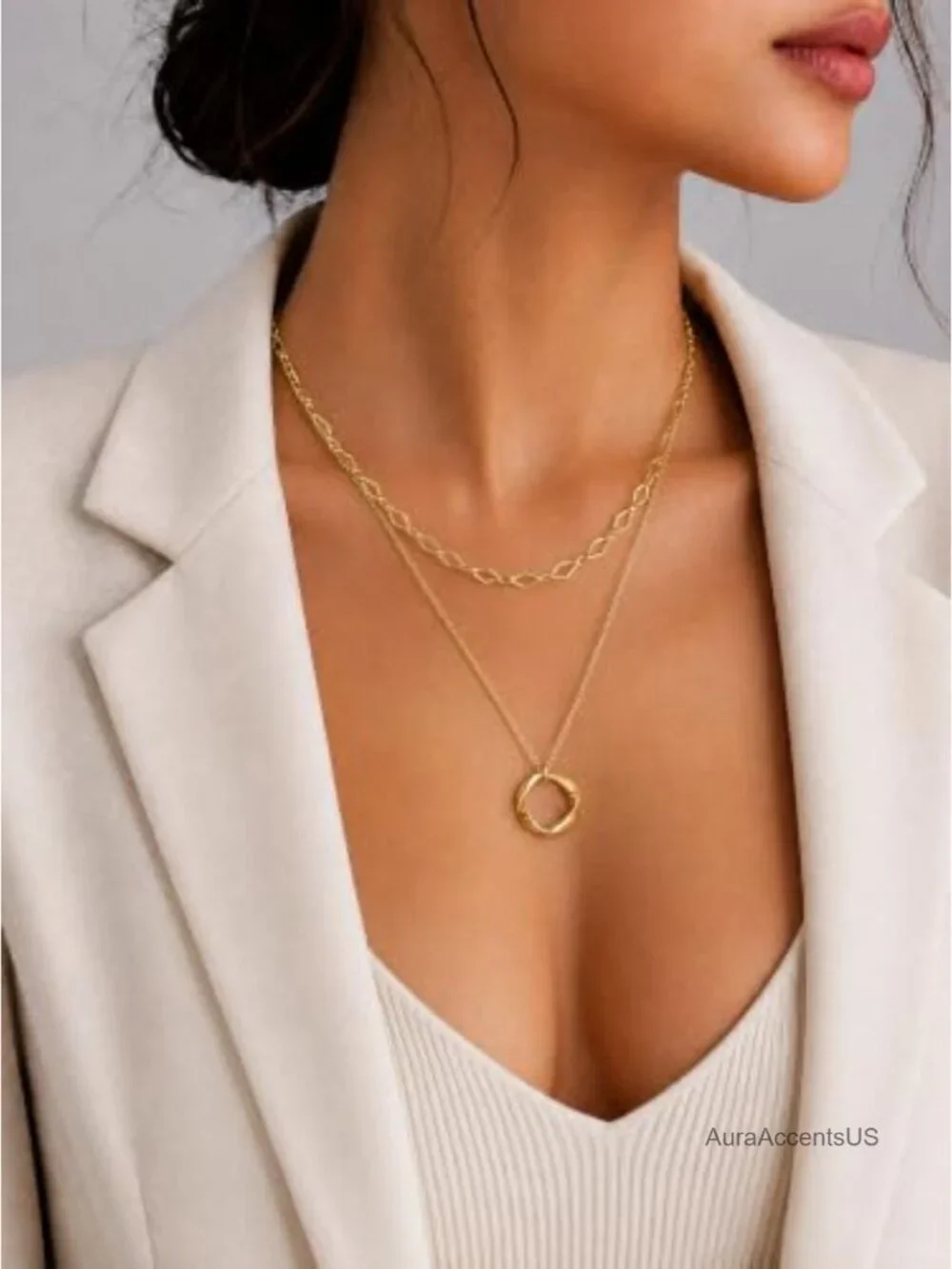 14K Gold Plated Layered Necklace Set for Women, 3Pcs Trendy Geometric Jewelry